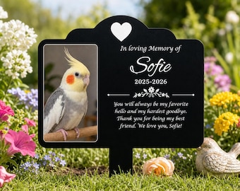 Custom Cockatiel Portrait Memorial Stake, Bird Photo Grave Marker, Pet Loss Gift, Cockatiel Garden Plaque, Parrot Remembrance Stake