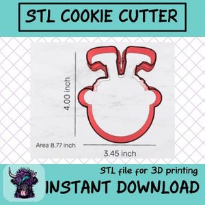Puede incluir: Archivo STL para un cortador de galletas impreso en 3D con forma de cabeza de bebé. El cortador mide 10,16 cm de alto y 8,76 cm de ancho. STL COOKIE CUTTER e INSTANT DOWNLOAD están escritos en la imagen.