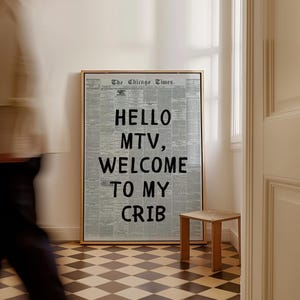 Hello MTV, Welcome to My Crib Print / Stampa di giornale retrò, poster tipografico, arte murale alla moda anni &#39;70, arte murale estetica, download immediato