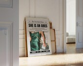 Aries Zodiac Digital Art Print | Aesthetic Newspaper-Style Magazine Wall Decor | Trendy Horoscope-Inspired Home Art | Gift for her