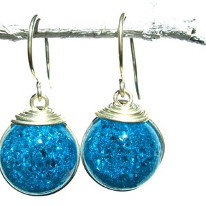 Turquoise Fried Marble Earrings with Silver image 1