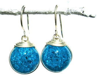 Turquoise Fried Marble Earrings with Silver