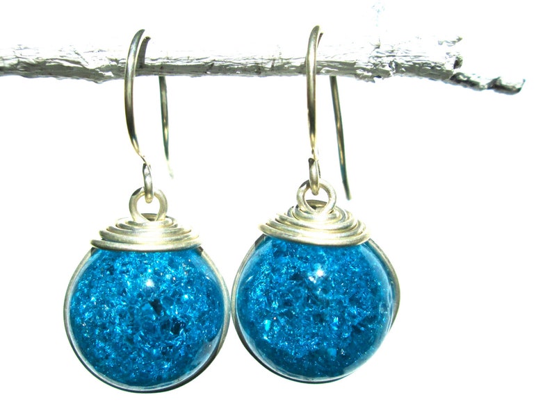 Turquoise Fried Marble Earrings with Silver image 1