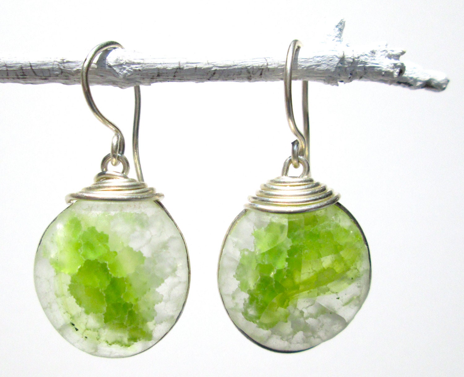 Swirl charm, Green Stained Glass earrings