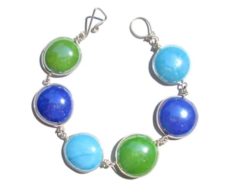 Opaque Bleu Clair Vert Mélange Bracelet / Collier en Verre Recyclé