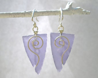 purple triangle seaglass earrings