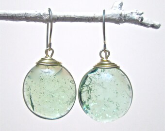 Pale green crackled glass earrings with silver