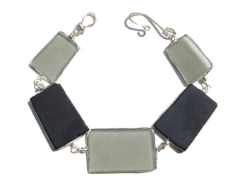 Black and Grey Seaglass Bracelet/ Necklace