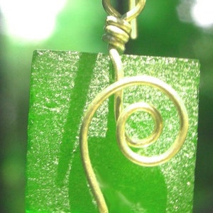clover green seaglass square earrings with silver spirals image 2