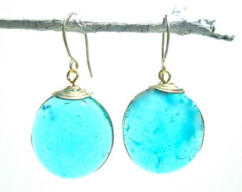 Aquamarine glass and silver earrings