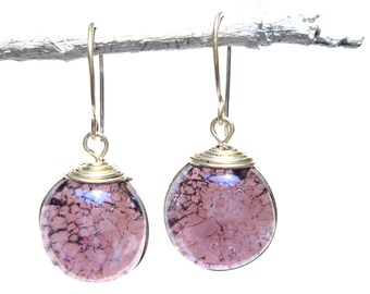 purple crackled glass earrings with silver