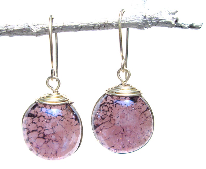 boucles doreilles en verre crépitant violet avec de largent image 1