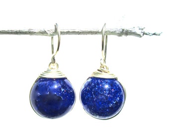 Cobalt Blue Fried Marble Earrings with Silver