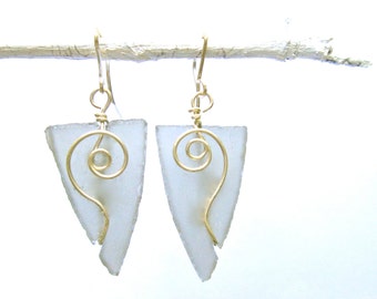 graphite colored seaglass-like arrowhead earrings