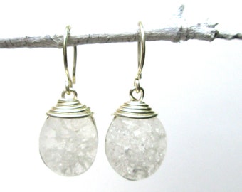 crystal crackled glass earrings with silver