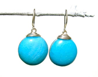 sky blue glass earrings with silver