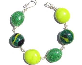 Green and Chartreuse Crackled Glass Bracelet/ Necklace