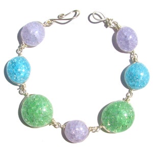 Lilac, Lt Blue and Lt Green Crackled Glass Bracelet/ Necklace image 1