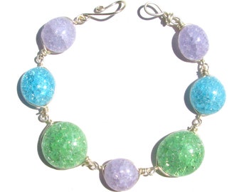 Lilac, Lt Blue and Lt Green Crackled Glass Bracelet/ Necklace