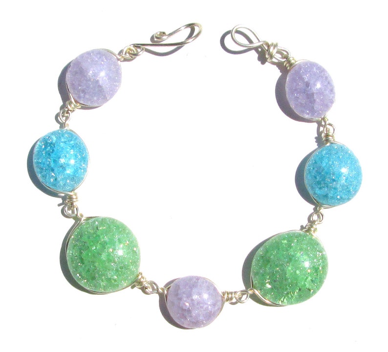 Lilac, Lt Blue and Lt Green Crackled Glass Bracelet/ Necklace image 1