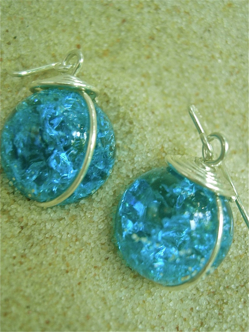 Turquoise Fried Marble Earrings with Silver image 2