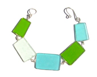 Teal, Lime and Aqua Seaglass Bracelet/ Necklace