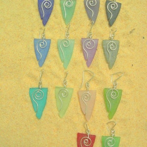 seaglass earrings, periwinkle triangle with spiral in silver image 4