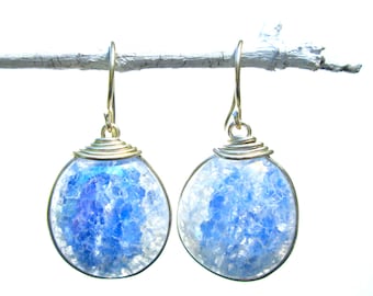 blue swirl in clear crackled earrings