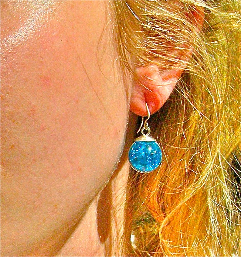 Turquoise Fried Marble Earrings with Silver image 3