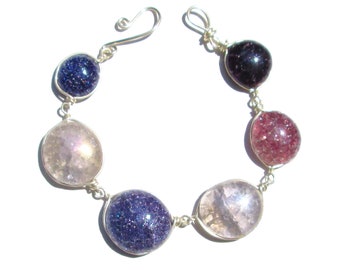 Bracelet / collier en verre crépitant violet