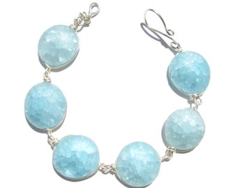 Frosted Azure Crackled Recycled Glass Bracelet