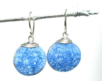 periwinkle blue fried glass earrings with silver