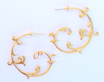 Gold curlicue hoop earrings