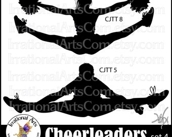 2 EPS Cheerleader Jump Toe Touch Sillhouettes set 3 SVG or PNG files Vinyl Ready Image digital clipart graphics
