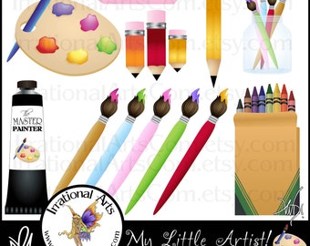 My Little Artist - digital clipart graphics of art supplies like paint palette, crayons, pencils, paintbrush {Instant Download}