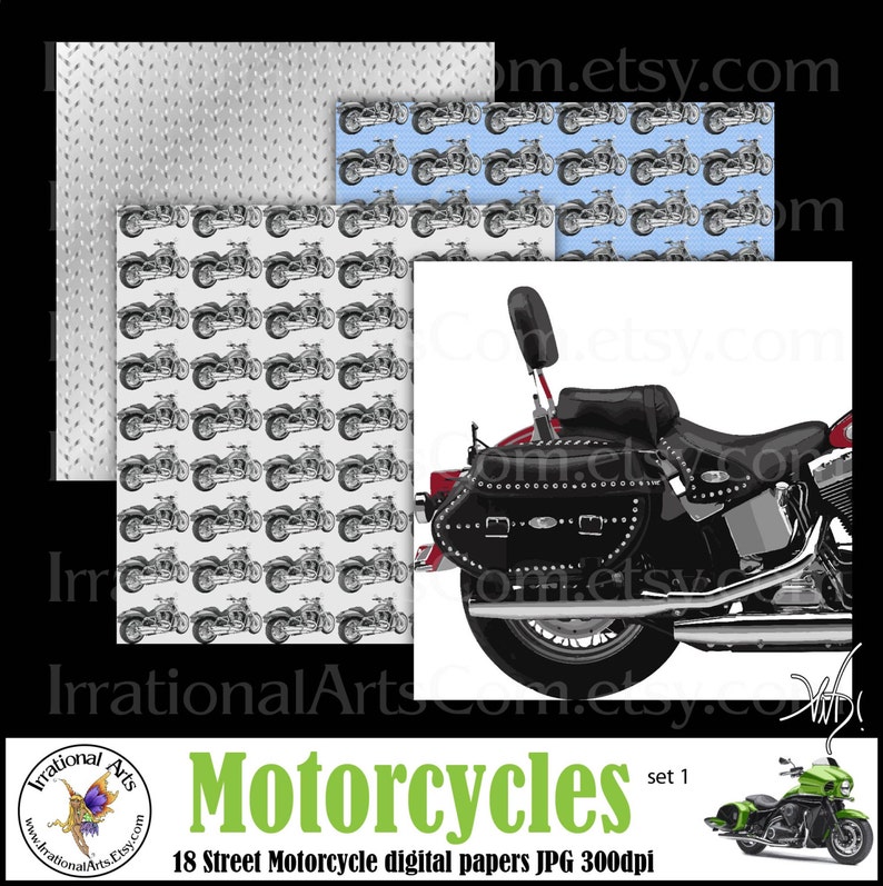 INSTANT DOWNLOAD Street Motorcycles set 1 digital paper motorcycle tire tread sheet metal and 14 FREE papers image 3