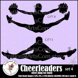 Cheerleader Jump Toe Touch Sillhouettes Set 4 - mit 2 EPS & SVG Vinyl ready Image und 2 PNG digitale Clipart Grafiken (Instant Download)