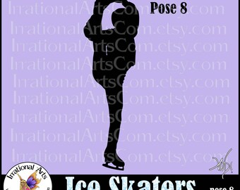 Men's Ice Skaters Silhouette pose 8  - with 1 EPS, SVG & PNG Male skater Clip Art digital graphics + scl Vinyl ready images Instant Download