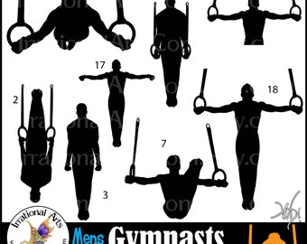 Male Gymnasts Silhouettes set 5 - with 8 PNG digital clipart graphics tumbling cheer gymnastics competition gymnast (Instant Download)