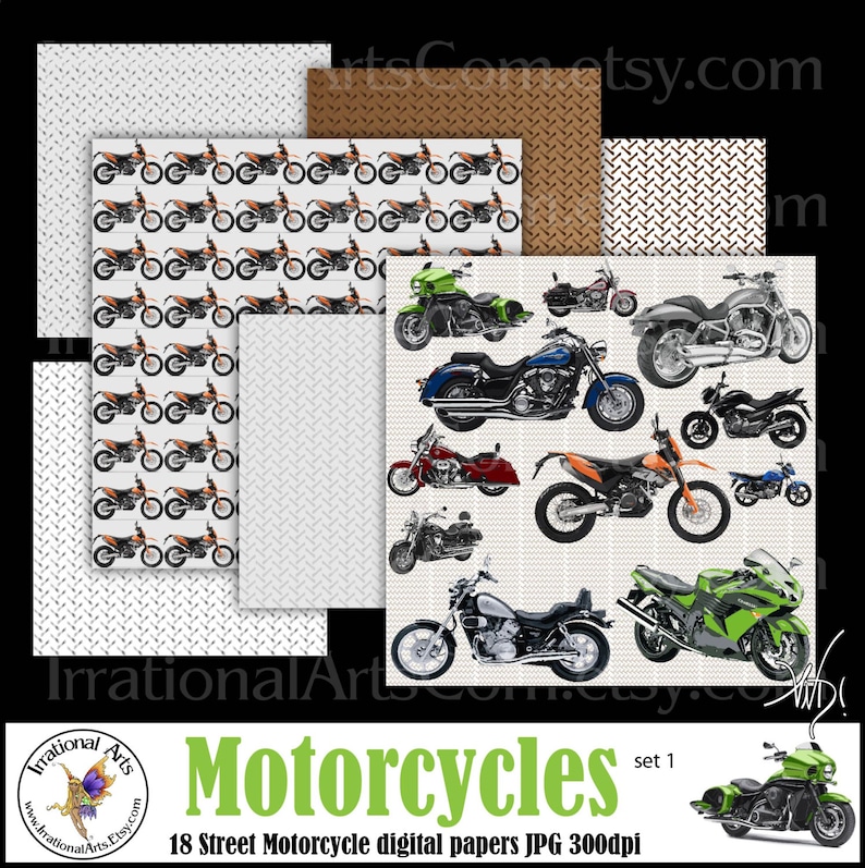 INSTANT DOWNLOAD Street Motorcycles set 1 digital paper motorcycle tire tread sheet metal and 14 FREE papers image 5
