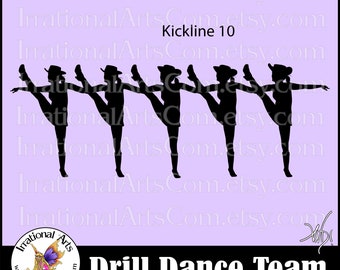 Drill Dance Team Silhouettes Kickline pose 10 - with 1 EPS & SVG Vinyl Ready files and 1 PNG Digital Files and Small Commercial License