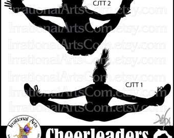 Cheerleader Jump Toe Touch Silhouettes - with 2 PNG digital clipart graphics - cheerleaders stunt cheer spirit [INSTANT DOWNLOAD]