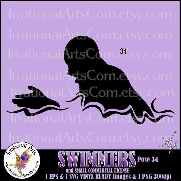 Swimmers Silhouettes Pose 34 - with 1 EPS & 1 SVG Vinyl Ready Images files and 1 PNG + Small Commercial License [Instant Download]