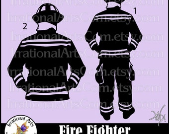 Fire Fighter Silhouette Pose 1 and 2 Men - with 2 EPS & SVG Vinyl Ready Files and 2 PNG digital clipart files scl (Instant Download)