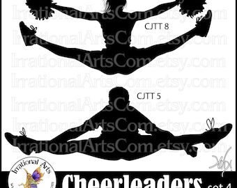 Cheerleader Jump Toe Touch Silhouettes set 4 - 2  png digital graphics - cheerleaders clipart stunt cheer spirit [INSTANT DOWNLOAD]