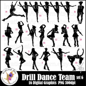 Drill Dance Team Silhouettes set 6 - with 16 PNG digital graphics (Instant Download)