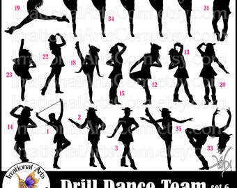 Drill Dance Team Silhouettes set 6 - with 16 PNG digital graphics (Instant Download)