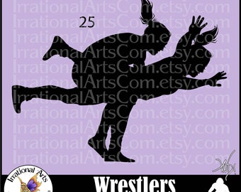 Wrestlers Silhouettes Pose 25 Female - with 1 EPS & 1 SVG vector files + 1 PNG digital clipart graphic and scl wrestling {Instant Download}