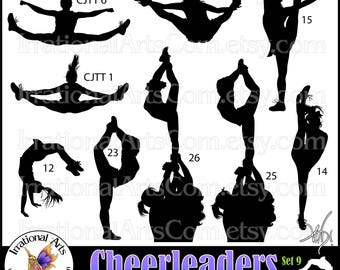 Cheer Stunt Team Silhouettes Set 9 - with 9 PNG digital files flyer needle scorpion [Instant Download]