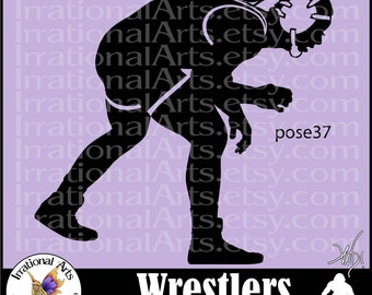 Wrestlers Silhouettes Female Pose 37 - with 1 EPS & 1 SVG vector files and 1 PNG digital clipart graphic and scl wrestling{Instant Download}
